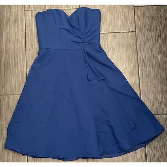 Alfred Angelo Womens Chiffon Dress Size 8 Blue Knee Length Sweetheart Neck - Picture 1 of 4